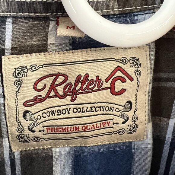 Rafter C Mens Shirt Long Sleeve Pearl Snap Plaid Western Cowboy Rodeo Medium - Picture 9 of 10